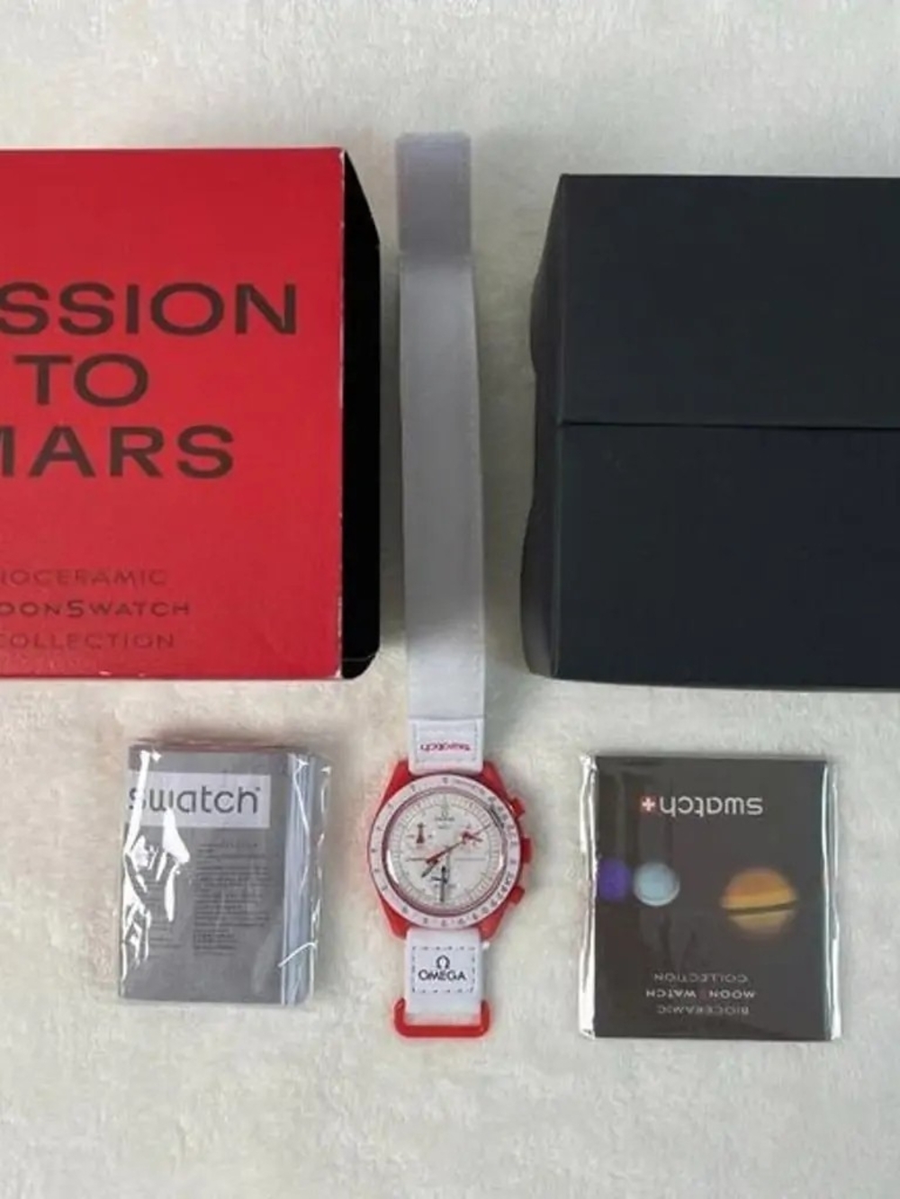 Swatch x Omega Mission to Mars White and Red Chronograph Watch